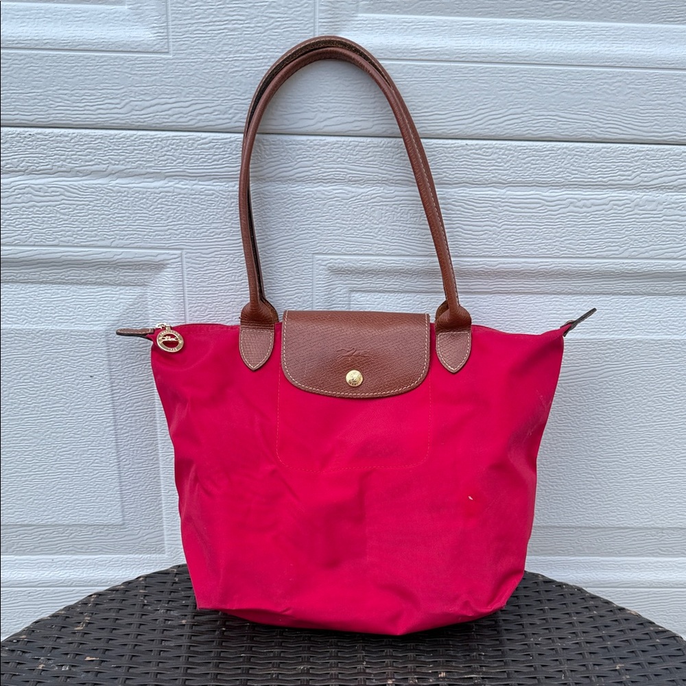 Longchamp Rose Pink Nylon Le Pliage Tote with Brown Leather Trim - Picture 4 of 10